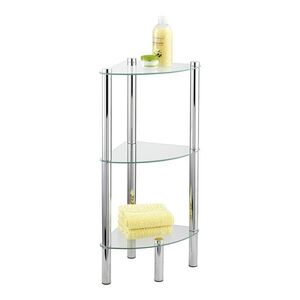 Imagine Etajera de colt cu 3 rafturi pentru baie, Wenko, Yago, 30 x 74 x 30 cm, inox/sticla