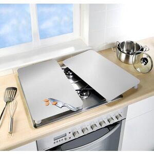 Imagine Set 2 protectii universale pentru aragaz, Wenko, Silver, sticla termorezistenta, 30 x 52 cm, argintiu