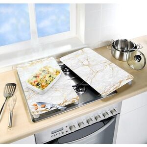 Imagine Set 2 protectii universale pentru aragaz, Wenko, Marble Gold, sticla termorezistenta, 30 x 52 cm, multicolor