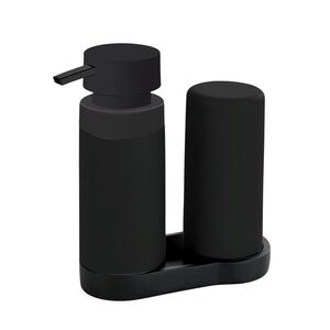 Imagine Set 2 dozatoare sapun/detergent lichid, Wenko, Easy Squeez-e, 250 ml, 15 x 18 x 7 cm, polirasina/silicon, gri inchis