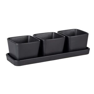 Imagine Set 3 boluri servire cu suport, Wenko, Snack & Dip, 300 ml, ceramica, negru
