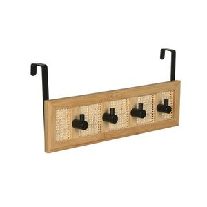 Imagine Cuier cu agatare pe usa, Wenko, Allegre, 33 x 14 x 6 cm, bambus/ratan/inox, natur/negru