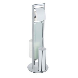 Imagine Suport hartie igienica si perie toaleta, Wenko, Sulmona, 25 x 76 x 25 cm, inox/polipropilena, gri