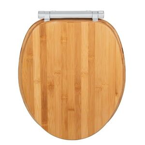 Imagine Capac de toaleta cu sistem automat de coborare, Wenko, Easy-Close Bambusa, 34.5 x 40.5 cm, bambus, maro