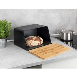 Imagine Cutie pentru paine, Wenko, Kubo, 35 x 26.5 x 20.5 cm, plastic/bambus, negru/maro