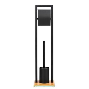 Imagine Suport hartie igienica si perie pentru toaleta, Wenko, Bambusa, 18 x 18 x 72.5 cm, bambus/inox, negru/natur