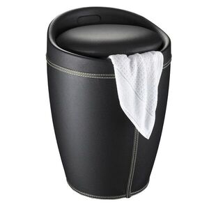 Imagine Taburet baie, Wenko, Candy Black Leather, cos de rufe inclus, 36 x 50.5 x 36 cm, plastic/poliester, negru