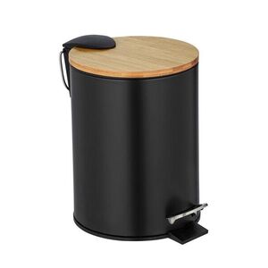 Imagine Cos de gunoi cu pedala, Wenko, Tortona, easy-close, 17 x 21 x 23.5 cm, 3 L, inox/bambus/polipropilena, negru/natur