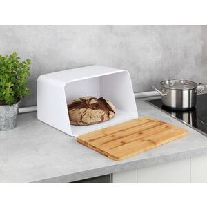 Imagine Cutie pentru paine, Wenko, Kubo, 35 x 26.5 x 20.5 cm, plastic/bambus, alb/maro