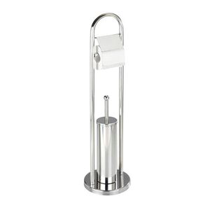 Imagine Suport pentru hartie igienica si perie toaleta, Wenko, Exclusive Vastor, 22 x 22 x 81 cm, inox, gri