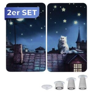 Imagine Set 2 protectii pentru aragaz Maximex, Moon Cat, 52x30 cm, sticla, multicolor