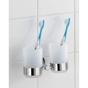 Imagine Suport pentru periute si pasta de dinti Bosio Shine, Wenko, 17.5x9x9.5 cm, inox/sticla, argintiu lucios/alb
