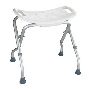 Imagine Scaunel pentru baie Secura, Wenko, 53.5x40-46.5x44.5-48 cm, aluminiu/plastic/cauciuc, alb/gri