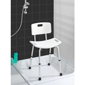Imagine Scaunel pentru baie Secura, Wenko, 49x54x68.5-85.5 cm, aluminiu/plastic/cauciuc, alb/gri