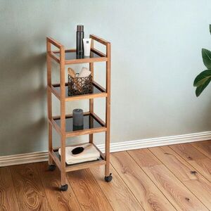 Imagine Organizator baie Fondi, Wenko, 35x31x101.5 cm, lemn acacia/sticla/plastic, maro/negru