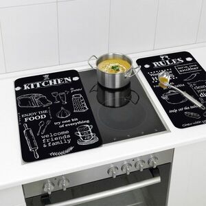 Imagine Set 2 protectii universale pentru aragaz Kitchen Rules, Wenko, 30x52x1.8-5 cm, sticla temperata, negru/alb