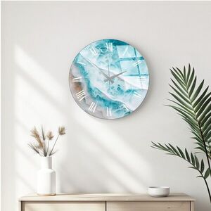 Imagine Ceas de perete decorativ din sticlă, Huhu340, Diametru: 40 cm (1 bucată), Multicolor