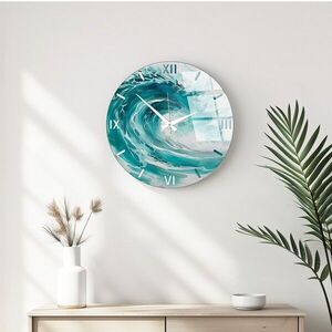 Imagine Ceas de perete decorativ din sticlă, Huhu346, Diametru: 40 cm (1 bucată), Multicolor
