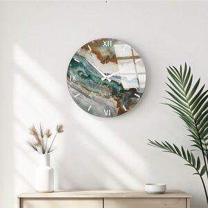 Imagine Ceas de perete decorativ din sticlă, Huhu348, Diametru: 40 cm (1 bucată), Multicolor
