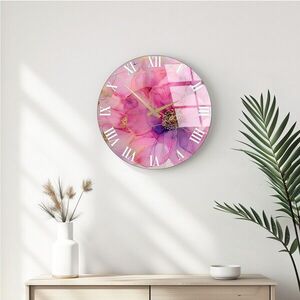 Imagine Ceas de perete decorativ din sticlă, Huhu339, Diametru: 40 cm (1 bucată), Multicolor