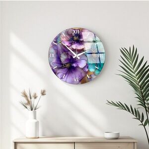 Imagine Ceas de perete decorativ din sticlă, Huhu341, Diametru: 40 cm (1 bucată), Multicolor