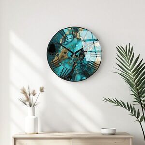 Imagine Ceas de perete decorativ din sticlă, Huhu333, Diametru: 40 cm (1 bucată), Multicolor
