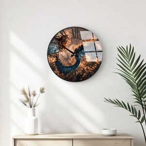 Imagine Ceas de perete decorativ din sticlă, Huhu327, Diametru: 40 cm (1 bucată), Multicolor
