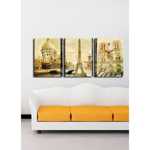 Imagine Ceas de perete decorativ din pânză (3 bucăți), 3P3040CS-27, 30 x 40 cm, 3 piese, Multicolor