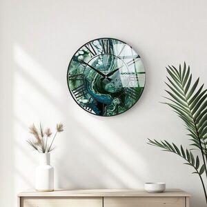 Imagine Ceas de perete decorativ din sticlă, Huhu334, Diametru: 40 cm (1 bucată), Multicolor