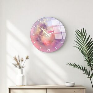 Imagine Ceas de perete decorativ din sticlă, Huhu345, Diametru: 40 cm (1 bucată), Multicolor
