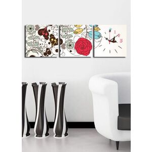 Imagine Ceas de perete decorativ din pânză (3 bucăți), 3P2828CS-4, Dimensiune: 28 x 28 cm (3 bucăți), Multicolor