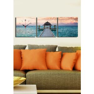Imagine Ceas de perete decorativ din pânză (3 bucăți), 3P2828CS-8, Dimensiune: 28 x 28 cm (3 bucăți), Multicolor