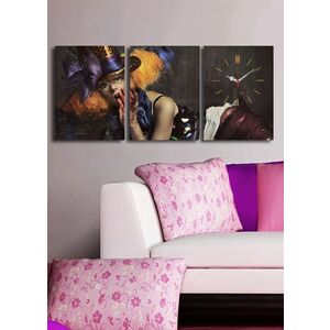 Imagine Ceas de perete decorativ din pânză (3 bucăți), 3P3040CS-60, 30 x 40 cm, 3 piese, Multicolor