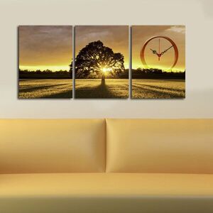 Imagine Ceas de perete decorativ din pânză (3 bucăți), 3P3040CS-77, 28 x 38 cm, 3 piese, Multicolor