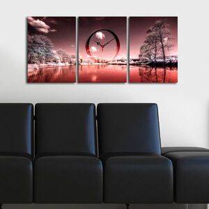 Imagine Ceas de perete decorativ din pânză (3 bucăți), 3P3040CS-85, 28 x 38 cm, 3 piese, Multicolor
