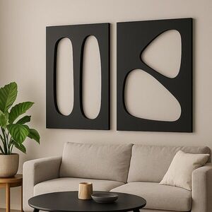 Imagine Set 2 decoratiuni de perete MDF, Hhloyma00001, Grosime: 18 mm, Negru
