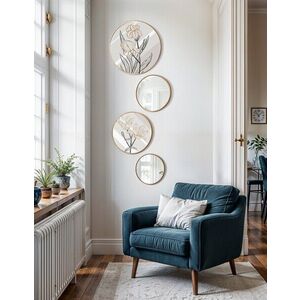 Imagine Set 4 decoratiuni de perete cu rama din MDF si oglinda, Roundmirrorset, Pictură 1 Dimensiune: 45 x 45 cm (1 bucată), Multicolor