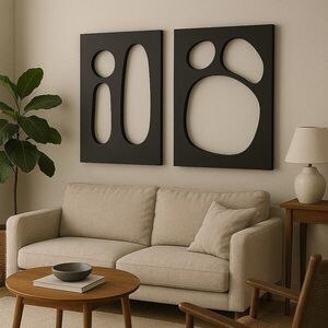 Imagine Set 2 decoratiuni de perete MDF, Hhloyma00005, Grosime: 18 mm, Negru
