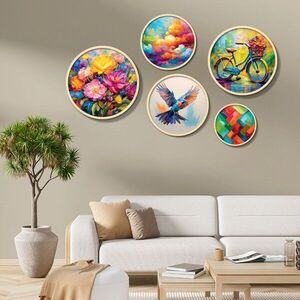 Imagine Set 5 decoratiuni de perete MDF, Yats-17, Dimensiune: 43, 5 x 43, 5 cm (1 bucată), Multicolor