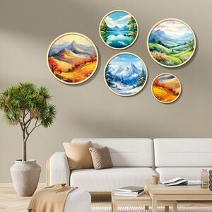Imagine Set 5 decoratiuni de perete MDF, Yats-26, Dimensiune: 43, 5 x 43, 5 cm (1 bucată), Multicolor