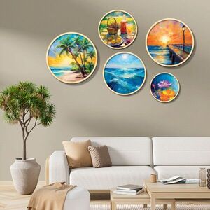 Imagine Set 5 decoratiuni de perete MDF, Yats-30, Dimensiune: 43, 5 x 43, 5 cm (1 bucată), Multicolor
