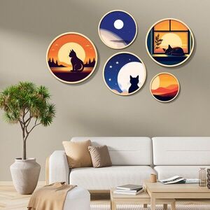 Imagine Set 5 decoratiuni de perete MDF, Yats-32, Dimensiune: 43, 5 x 43, 5 cm (1 bucată), Multicolor