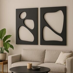 Imagine Set 2 decoratiuni de perete MDF, Hhloyma00003, Grosime: 18 mm, Negru