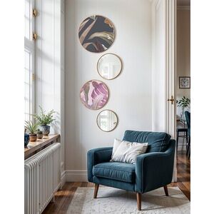 Imagine Set 4 decoratiuni de perete cu rama din MDF si oglinda, Roundmirrorset, Pictură 1 Dimensiune: 45 x 45 cm (1 bucată), Multicolor