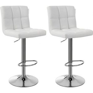 Imagine Set 2 scaune de bar pentru bucatarie, Songmics, 44.5 x 38 x 95-115 cm, rotativ 360, piele ecologica/otel fromat, alb
