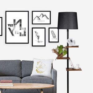 Imagine Lampadar cu 3 rafturi, Luin, 8270-1E27, 60 W, metal/lemn/textil