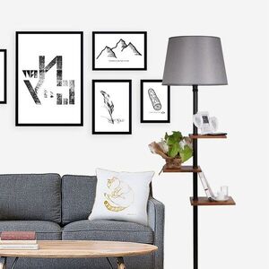 Imagine Lampadar cu 3 rafturi, Luin, 8270-2E27, 60 W, metal/lemn/textil
