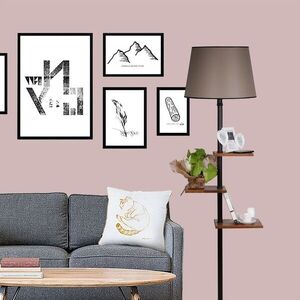 Imagine Lampadar cu 3 rafturi, Luin, 8270-3E27, 60 W, metal/lemn/textil