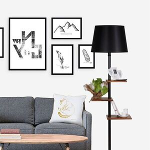 Imagine Lampadar cu 3 rafturi, Luin, 8270-4E27, 60 W, metal/lemn/textil