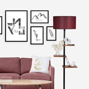 Imagine Lampadar cu 3 rafturi, Luin, 8270-6, E27, 60 W, metal/lemn/textil